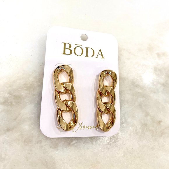 18k Gold Plated Link Drop Earrings - Picture 1 of 2